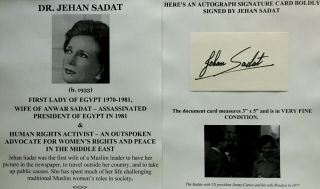 Assassinated President First Lady Egypt Womens Rights Sadat Autograph Signed Vf