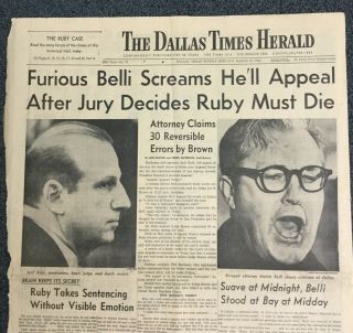 Jack Ruby Sentenced - Oswald - Kennedy Assassination - 1964 Dallas,  Texas Newspaper