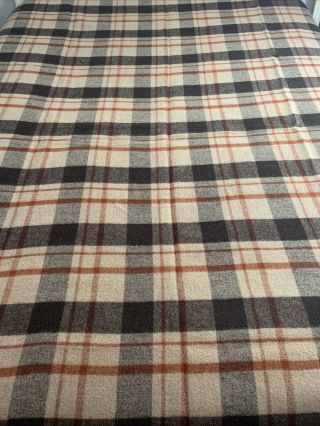 Matching Pair Vintage Sleigh Plaid ReversalbeTwin Wool Blankets Brown Cream Red 3