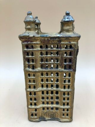 Vintage Antique Cast Iron Tower Building Coin Still Bank