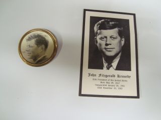 John F.  Kennedy Jfk 1960 Campaign Pin And Obituary Prayer Card