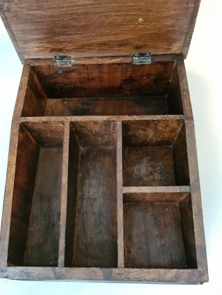 Old Dark Wood Writing Slope & Stationery Box With Decorative Top. 3