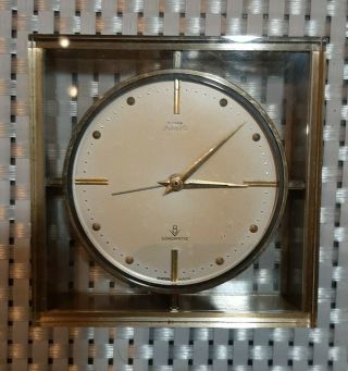 Vintage Swiss Cyma Amic 8 Day Brass Alarm Desk Or Travel Mechanical Clock