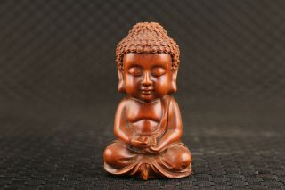 Blessing Chinese Old Boxwood Hand Carved Buddha Statue Netsuke Hand Piece
