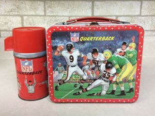 Vintage 1964 Nfl Quarterback Metal Lunchbox W/glass Lined Thermos By Aladdin