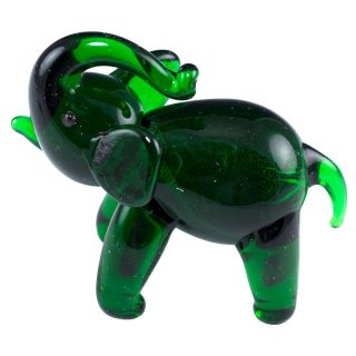 Small Hand Blown Glass Green Silver Elephant Figurine 2 3/8 " High