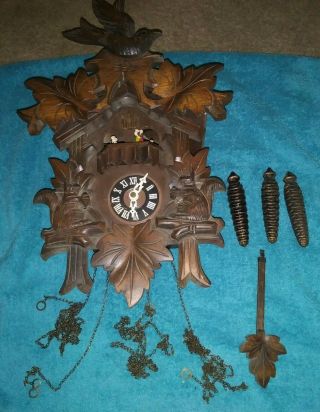 Vintage German Wood Cuckoo Clock W/ Cuendet Swiss Movement 7703 - 13