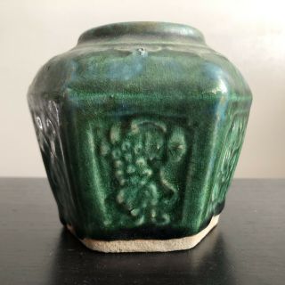 Fine Antique Chinese Green Sancai Glazed Pottery Tea Caddy Vase Nr