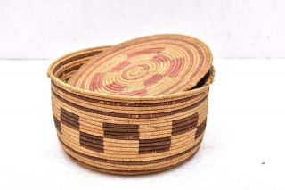 Old Vintage Native American Indian Basket With Lid Handwoven