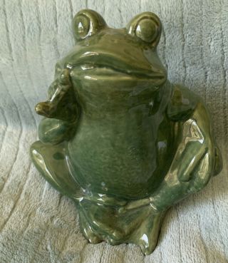 Vintage Ceramic Art Pottery Thinking Frog Figurine Garden Anthropomorphic