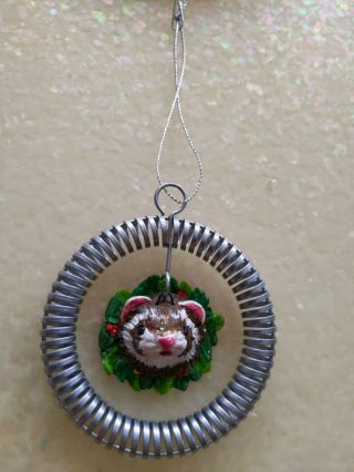 Artist Crafted Ferret In A Wreath Metal Christmas Ornament Decoration