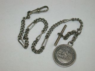 Men’s Vintage John Deere Pocket Watch Fob With Silver Chain.  152a