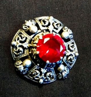 Vintage Guglielmo Cini Italian Sterling Silver Pin Brooch With Red Stone