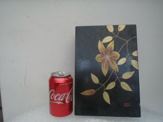 Lovely Vintage Japanese Lacquered Box With Flower & Artist Mark Unusual Old Box