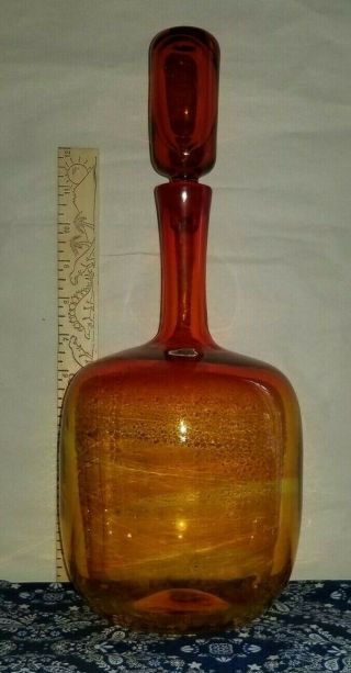 Vintage Tangerine Amberina Marked Blenko Glass Decanter 14 " H