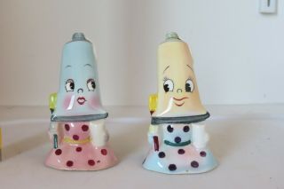 Vintage Anthropomorphic Py Toothpaste Couple Salt & Pepper Shakers