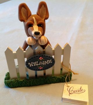 Basenji At Fence Clay Figurine,  Hand Sculpted By Cecile