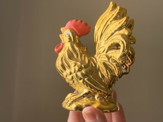 Vintage Gold Ceramic Rooster Chicken Figurine,  Knickknack Home Decor