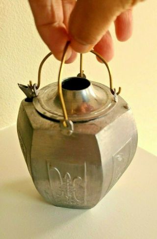 Vintage Chinese Pewter Wine Kettle Warmer Pot