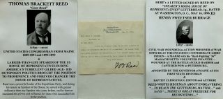 Speaker Us House Representatives Congressman Me Czar Reed Letter Signed 1896 Vf