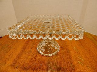 Vintage Fostoria American Square Cake Plate Pedestal Rum Well 10 " Stand