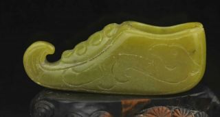 Old China Natural Green Jade Hand - Carved Statue Of Phoenix Shoe