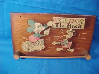 Orig 1930s Mickey Mouse,  Donald Duck Kids Wood Tie Rack - W.  D.  E.