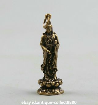 1.  9 " Curio China Bronze Stand Lotus Kwan - Yin Guan Yin Boddhisattva Small Pendant