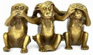 Feng Shui Brass Three Wise Monkeys Hear See Speak No Evil 3 Monkey B