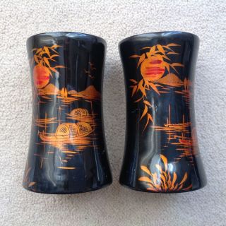 Vintage 11cm Hand Made/painted Oriental Papier Mache Cups/vessels Asian