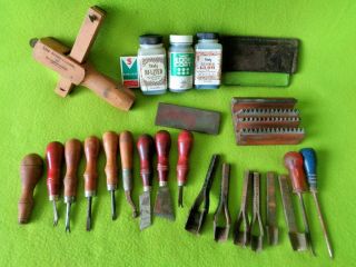 25 Piece Lot Vintage Leathercraft Leather Carving Tools Use Collect Nr