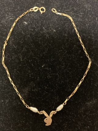 Vintage 14 K Gold And Fresh Water Pearl Playboy Bunny Bracelet/anklet
