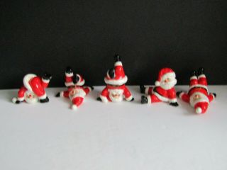 Vtg 1976 Christmas Fitz and Floyd Hand Painted TUMBLING SANTAS Complete set of 5 2