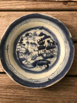 Antique Chinese Export Blue White Porcelain Canton Plate 6 "