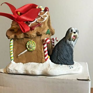 Bearded Collie Christmas Ornament Gingerbread Doghouse Gray Dog Gift