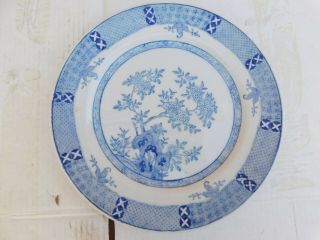 Old Chinese Hand Painted Blue White Flowers Porcelain Plate Marked 10 "