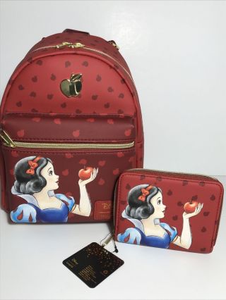 Disney Loungefly Snow White & Seven Dwarfs Red Apple Mini Backpack & Cardholder