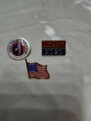 Collectible Pins Best President Ever,  Trump 2020 & American Flag