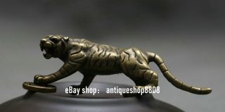 Old Chinese Bronze Fengshui Zodiac Tiger Money Wealth Beast Auspicious Statue