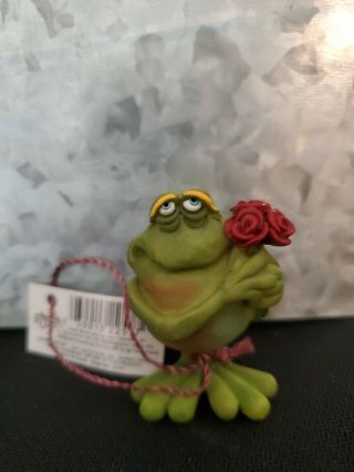 Russ Berrie Handpainted Frog With Roses Figurine By Doug Harris