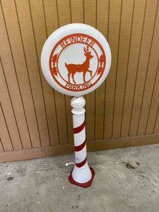Reindeer Parking Blow Mold Union Sign Candy Cane Christmas Vintage 46” See Desc