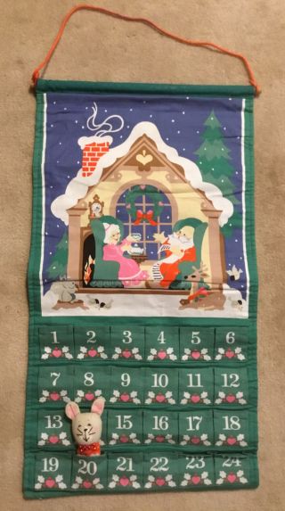 Vintage 1987 Avon Christmas Countdown Fabric Advent Calendar W/ Mouse & Packing