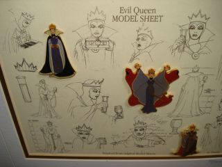 RARE Disney pin Set Snow White Villain Evil Queen Framed Model Sheet No.  971/7500 2