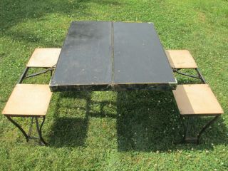 Vintage Handy Folding Picnic Table And Chair Set Milwaukee Stamping Co