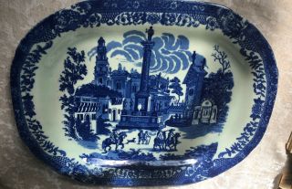 Vintage Victoria Ware Ironstone Flow Blue Large 17”13”platter Colonial Landscape