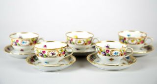 Schumann Bavaria Empress Dresden Flowers Demitasse Cup & Saucer Set Of 5 Vintage