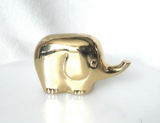 Small Vtg Solid Brass Modernist Lucky Elephant Figurine Sculpture Mid Century
