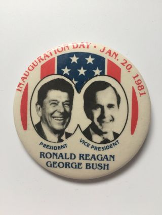 1981 President Ronald Reagan & Vp George Bush Inauguration Day 3 " Button Flag