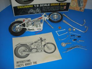 60s EARLY VINTAGE REVELL TRIUMPH 1/8 SCALE DRAG BIKE MOTORCYCLE KIT 2
