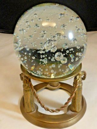 Crystal Ball On Stand Brass Base Suspended Bubble 